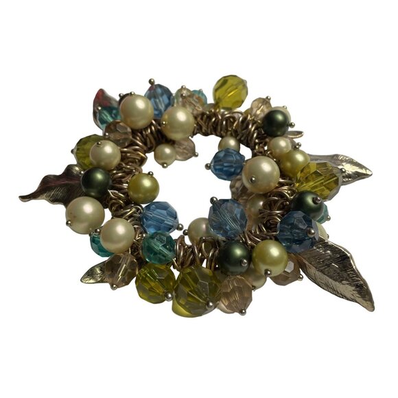 Beaded Bracelete Faux Pearl Gold Tone Leaves Retro Fashion u Jewelry Accessory S - Picture 2 of 9